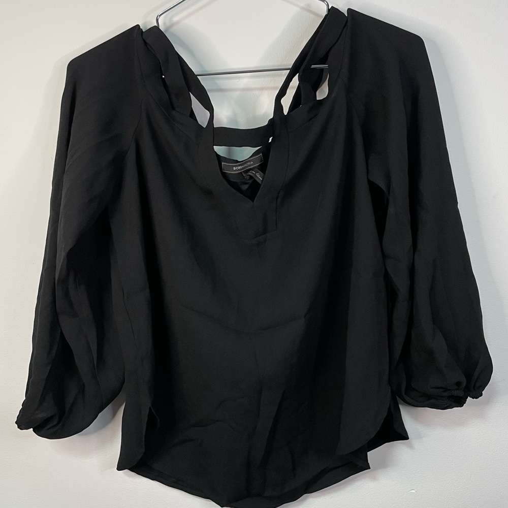 BCBGMAXAZRIA black long sleeve womens blouse size M 3/4 sleeve